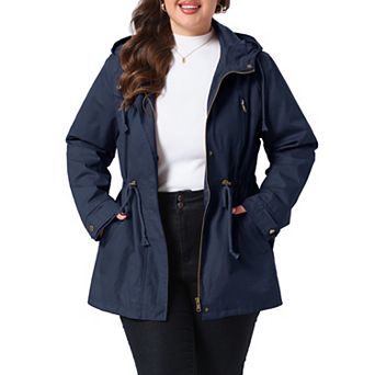 Women's Plus Size Hooded Drawstring Waist Utility Anorak Jacket Zip Up Windbreaker with Pockets