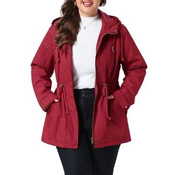 Women's Plus Size Hooded Drawstring Waist Utility Anorak Jacket Zip Up Windbreaker with Pockets
