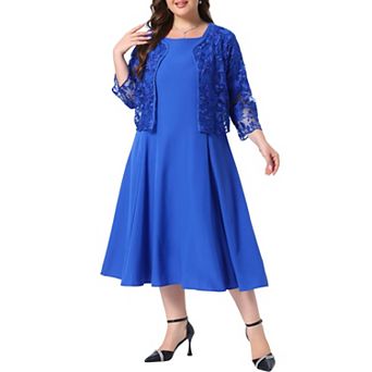 Women's Plus Size A Line Midi Dress & 3/4 Sleeve Floral Lace Shrug 2 pc Dress Sets