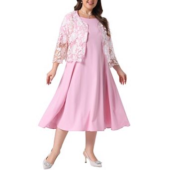 Women's Plus Size A Line Midi Dress & 3/4 Sleeve Floral Lace Shrug 2 pc Dress Sets