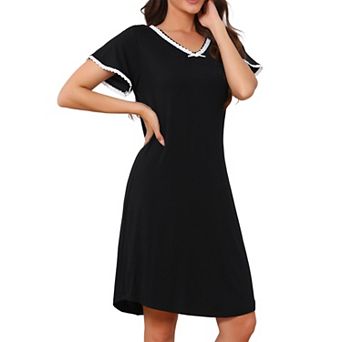 Women's Nightgown Modal Nightdress Stretchy V Neck Short Sleeves Lightweight Ruffle Sleep Dress