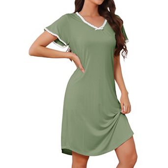 Women's Nightgown Modal Nightdress Stretchy V Neck Short Sleeves Lightweight Ruffle Sleep Dress