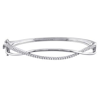 Stella Grace Sterling Silver Lab-Created Moissanite Pave Criss-Cross Bracelet