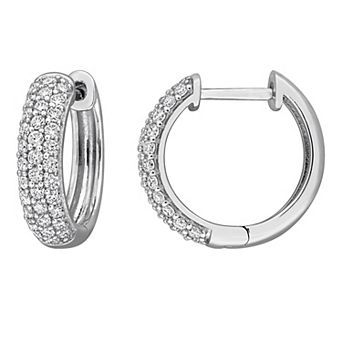 Stella Grace Sterling Silver Lab-Created Moissanite Pave Clip-On Hoop Earrings