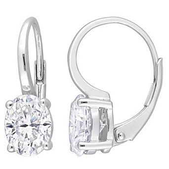 Stella Grace Sterling Silver Lab-Created Moissanite Oval Leverback Earrings