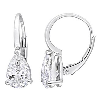 Stella Grace Sterling Silver Lab-Created Moissanite Pear Leverback Earrings