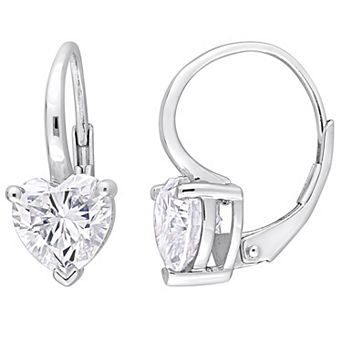 Stella Grace Sterling Silver Lab-Created Moissanite Heart Leverback Earrings