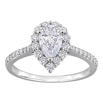 Stella Grace Sterling Silver Lab-Created Moissanite Pear & Round Halo Engagement Ring