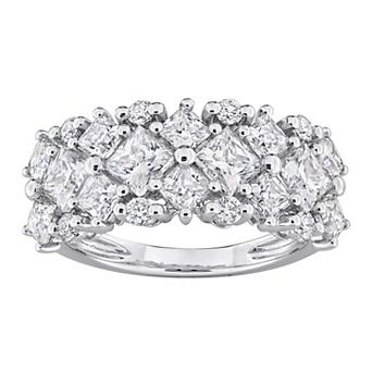 Stella Grace Sterling Silver Lab-Created Moissanite Princess & Round Cluster Engagement Ring