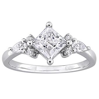 Stella Grace Sterling Silver Lab-Created Moissanite Pear & Princess Cut Engagement Ring