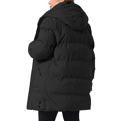 Women's Plus Size Hooded Mid Length Coat Full Zip Winter Jacket with Side Pockets
