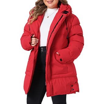 Women's Plus Size Hooded Mid Length Coat Full Zip Winter Jacket with Side Pockets