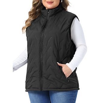 Women's Plus Size Zip Up Quilted Vest Sleeveless Gilet with Zipper Side Pockets