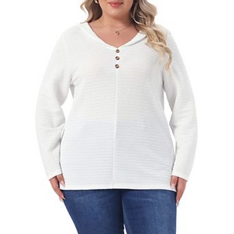 Women's Plus Size Shawl Collar Long Sleeve Textured Blouses