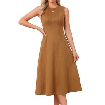 Women's Faux Suede Dresses Sleeveless Crewneck Work Office A-Line Midi Dress Fall Winter Outfits