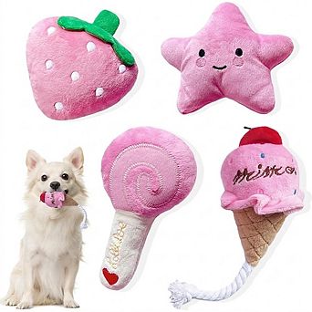Pink Plush Dog Toy Set, Squeaky Chew & Interactive Puppy Toys