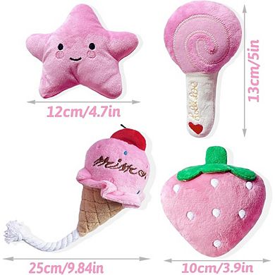 Pink Plush Dog Toy Set, Squeaky Chew & Interactive Puppy Toys