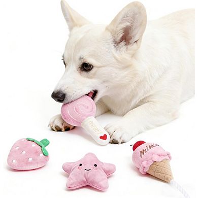 Pink Plush Dog Toy Set, Squeaky Chew & Interactive Puppy Toys