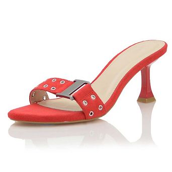 AD-Elton4 Studded Buckle Strap Kitten Heel Slide Sandals