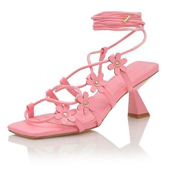 AD-Lillian4 Floral Lace-Up Square Toe Heeled Sandals with Wraparound Ankle Straps