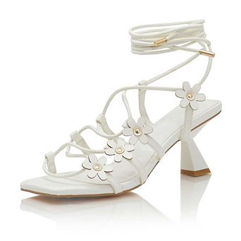 AD-Lillian4 Floral Lace-Up Square Toe Heeled Sandals with Wraparound Ankle Straps