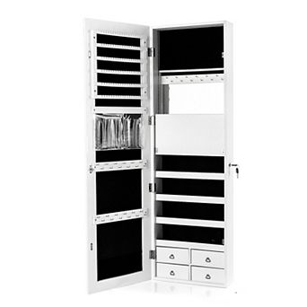 Lockable Jewelry Armoire Cabinet With Full Length Mirror And LED Lights