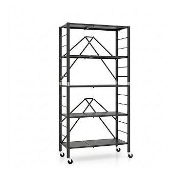 Foldable Storage Shelf with Wheels Adjustable 5 tier Metal Utility Rack