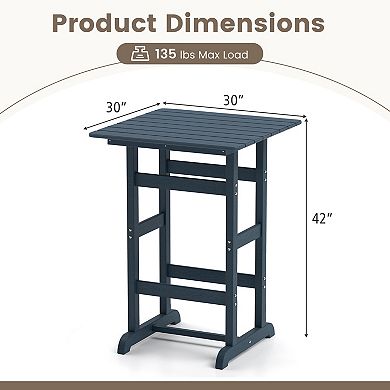 Outdoor Bar Table 30 Inch Square Patio Dining Table with Slatted Top