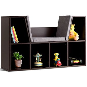 Kids Storage Bookcase With Reading Nook and 6 Cubby Organizer