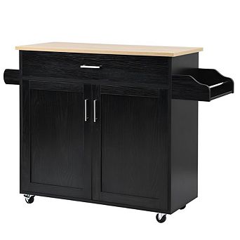 Rolling Kitchen Island Cart With Storage Cabinet, Drawer and Towel Rack