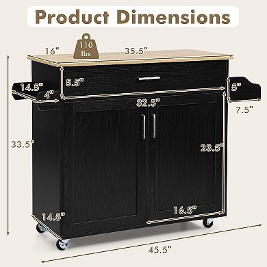 Rolling Kitchen Island Cart With Storage Cabinet, Drawer and Towel Rack