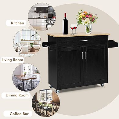 Rolling Kitchen Island Cart With Storage Cabinet, Drawer and Towel Rack
