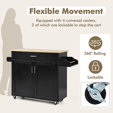 Rolling Kitchen Island Cart With Storage Cabinet, Drawer and Towel Rack