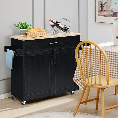 Rolling Kitchen Island Cart With Storage Cabinet, Drawer and Towel Rack