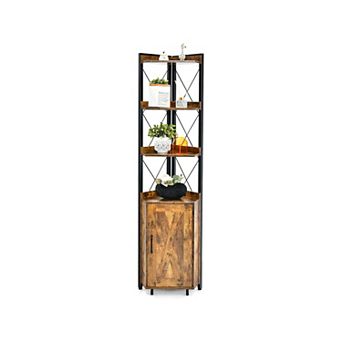Tall Corner Storage Cabinet With 3 tier Shelf and Enclosed Cabinet