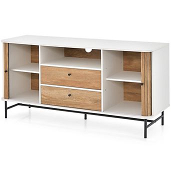 Mid Century Modern Buffet Sideboard With Sliding Tambour Doors and Drawers
