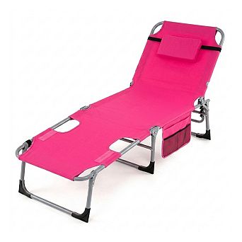 Outdoor Folding Chaise Lounge Chair With 5 Position Recline Pillow