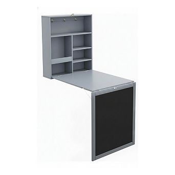 Wall Mounted Folding Desk Table With Chalkboard and Storage Cubes