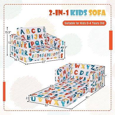 Convertible Kids Sofa 2 In 1 Toddler Couch Sleeper With Velvet Fabric
