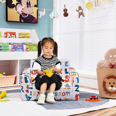Convertible Kids Sofa 2 In 1 Toddler Couch Sleeper With Velvet Fabric