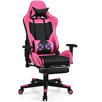 Ergonomic Gaming Chair with USB Massage Lumbar Pillow and Footrest