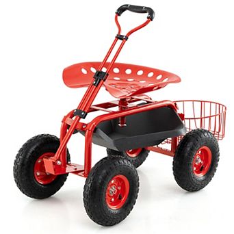 Heavy Duty Garden Cart with 360 Swivel Seat and Tool Tray