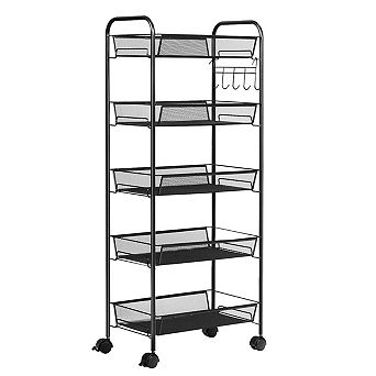 5 tier Rolling File Cart Mesh Utility Storage Basket Organizer