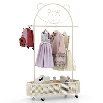 Kids Clothes Rack with Adjustable Heights, Rolling Garment Rack and Basket