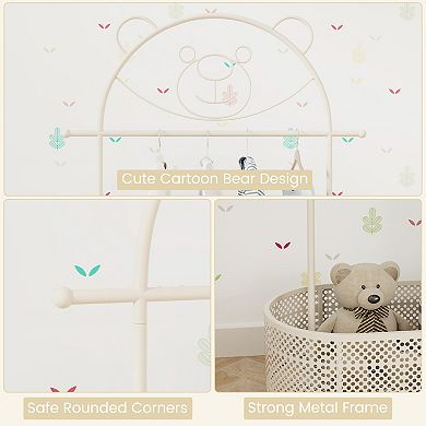 Kids Clothes Rack with Adjustable Heights, Rolling Garment Rack and Basket