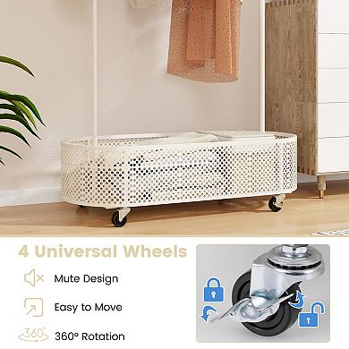 Kids Clothes Rack with Adjustable Heights, Rolling Garment Rack and Basket