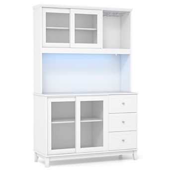 Kitchen Pantry Storage Cabinet with LED Lights and Power Outlet