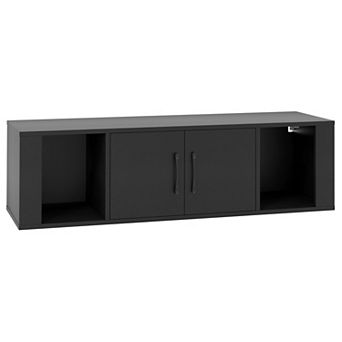 Wall Mounted Floating Storage Cabinet with 2 Doors and Open Shelves