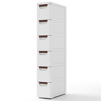 Slim Rolling Storage Cabinet with 6 Drawers for Bathroom Small Spaces