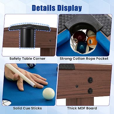 48 Inch Pool Table with Full Ball Set and Cue Sticks for Kids and Adults